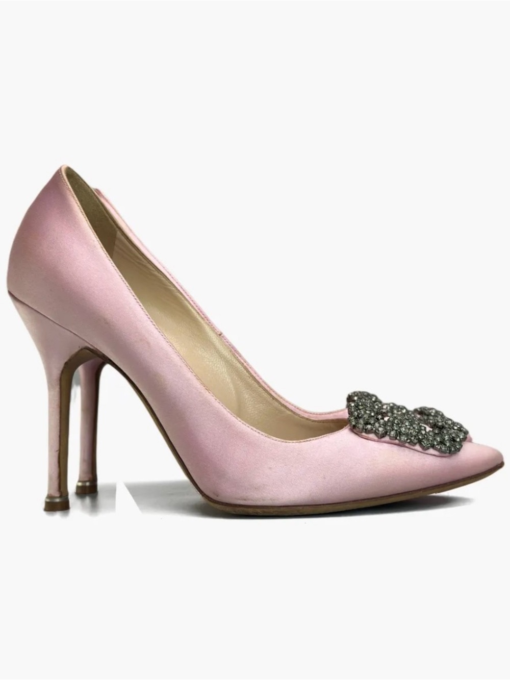 Hangisi Manolo Blahnik Pink Satin Crystal-Embellished Women's heels 38